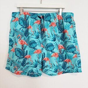Pacific Scene Flamingo Print Mens Bathing Suit Swim Shorts Lined Novelty Blue XL